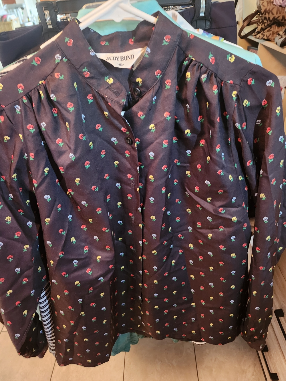 Judy Bond Navy Floral Button-Up Women's Top
